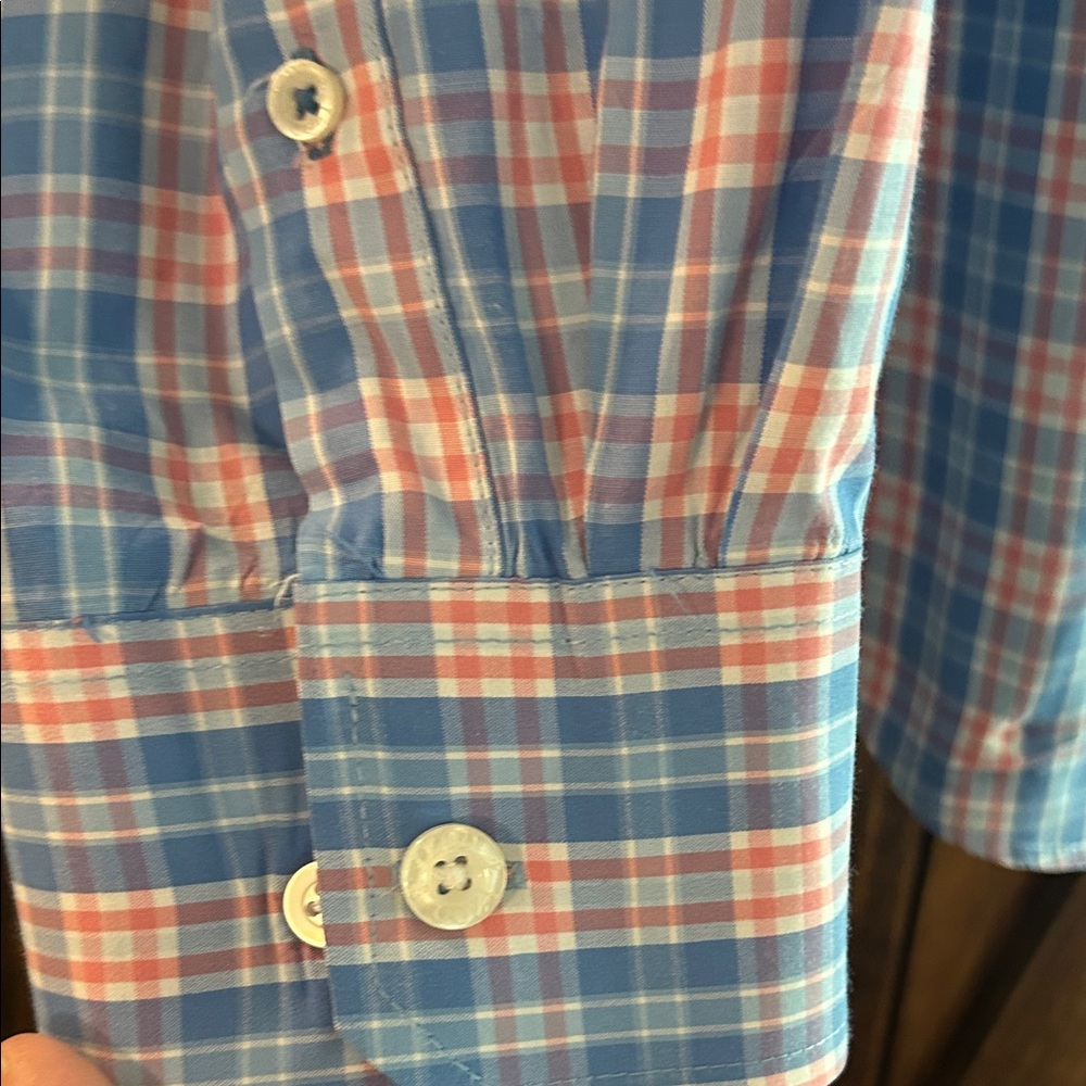 Men's Button-Down Plaid Shirt in Blue and Pink - Picture 4 of 7